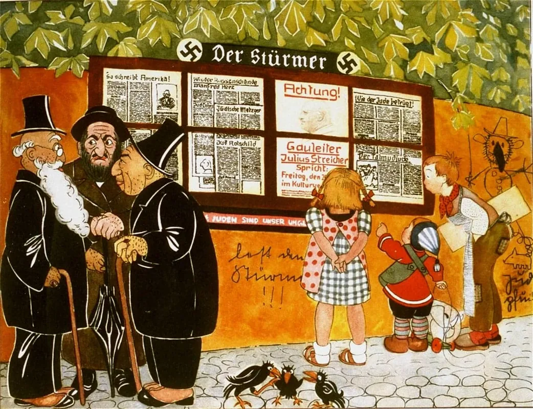 Illustration from the 1936 Nazi children's book Trust No Fox in the Green Meadow and No Jew on his Oath — antisemitic propaganda shown as documented historical evidence