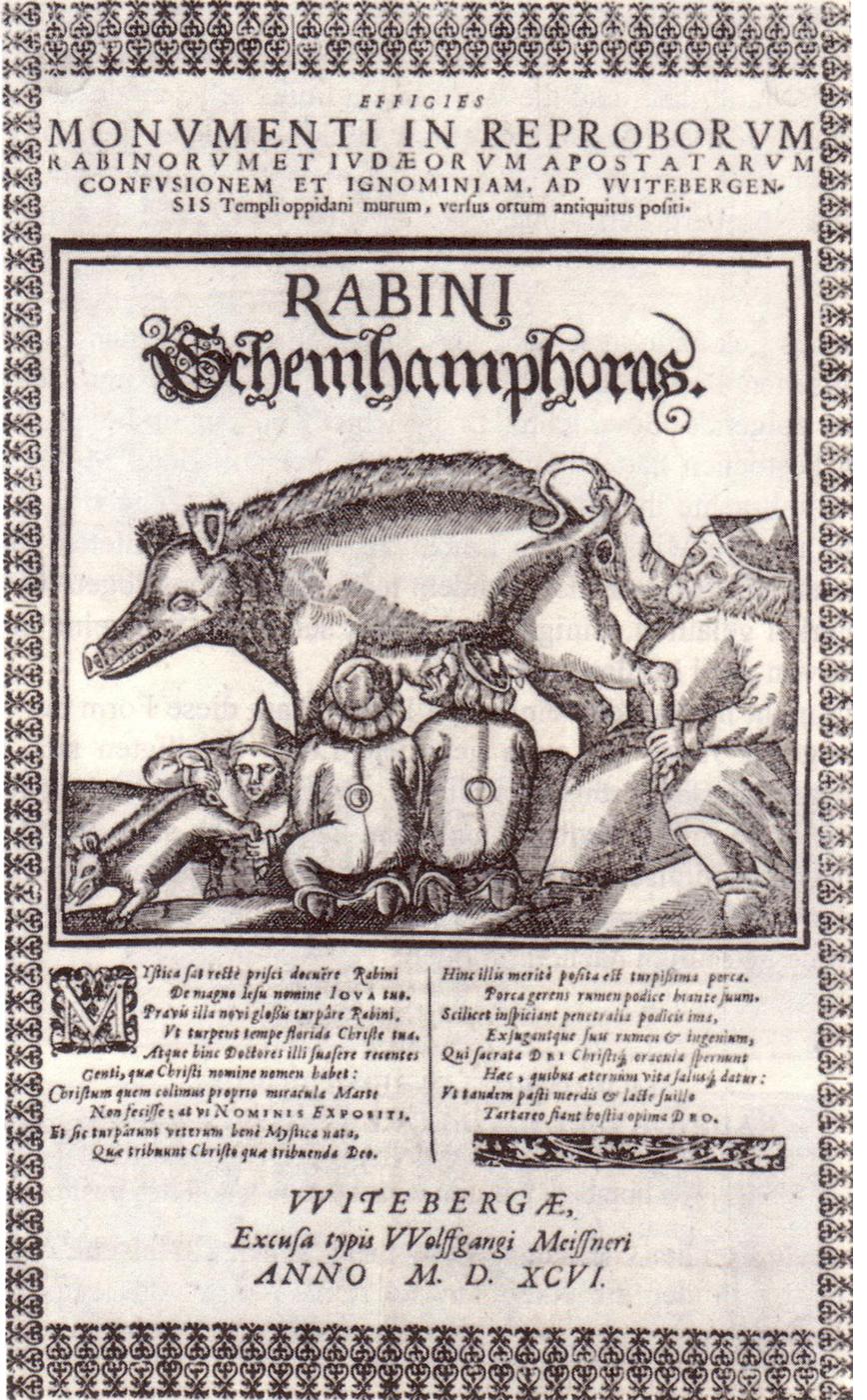 Historical engraving documenting the medieval Judensau relief